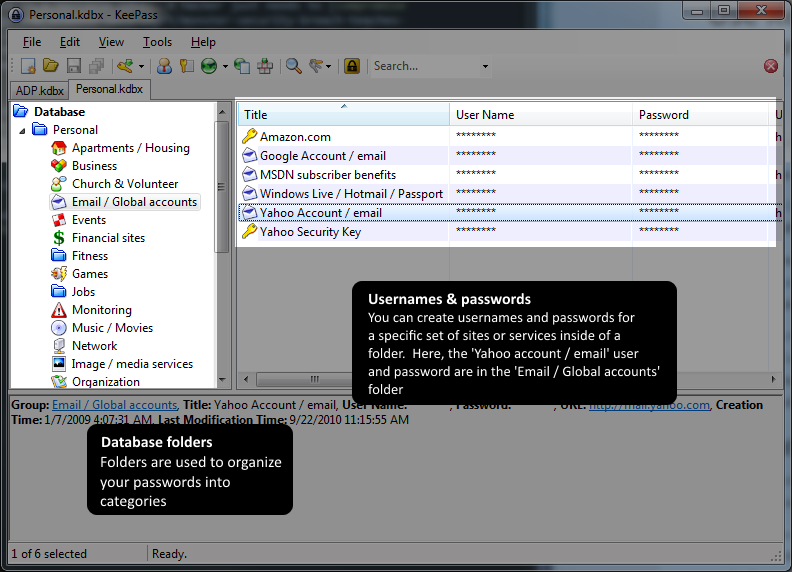 Keepass main screen